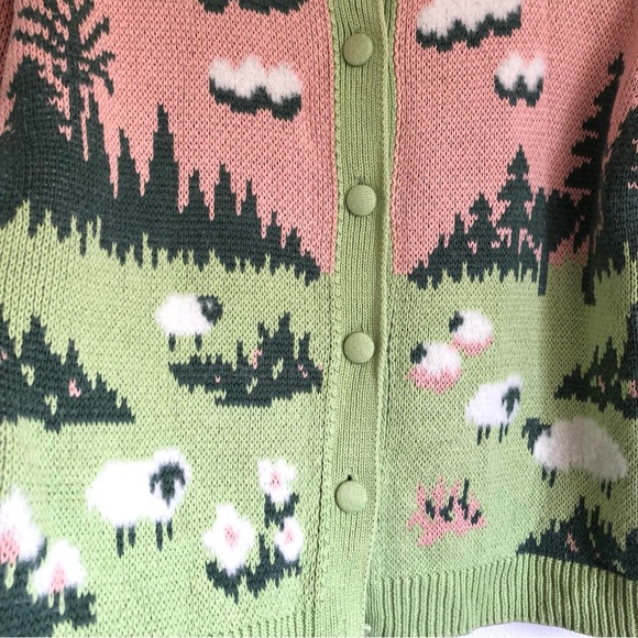 Zara Pink and Light Green Scenic Knit Cardigan - Picture 3 of 13